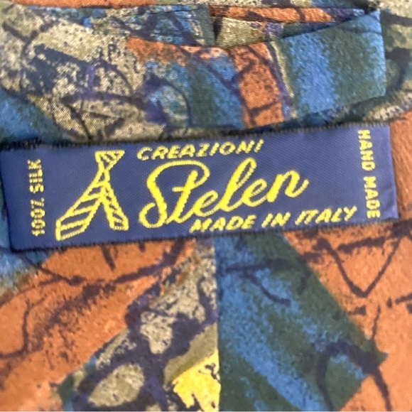STELEN Silk tie Handmade in Italy Abstract Art Style Elegant Whimsy Designer - Picture 3 of 5